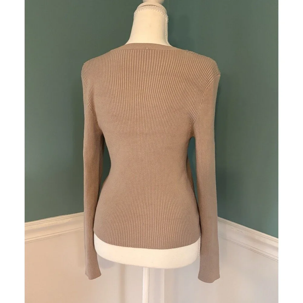 Abercrombie & Fitch Ribbed Scoop Neck Sweater Top Neutral Beige Size L